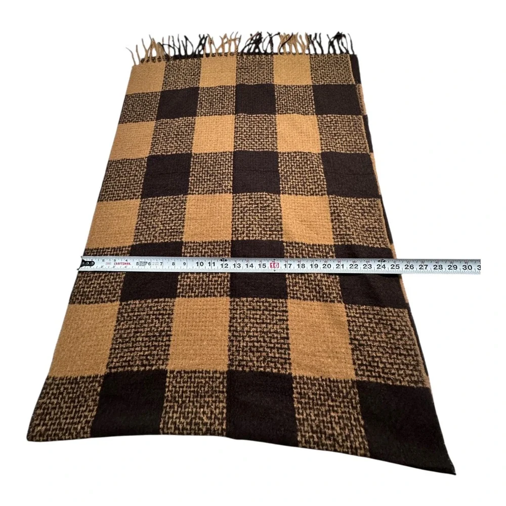 Buffalo Check‎ Plaid Scarf Brown Tan Fringe Accents Unisex Warm Winter